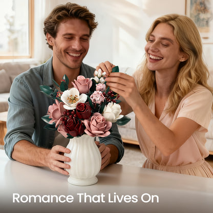 Regalo di San Rose Rosse, Rose Bianche, Bouquet di Rose Rosse, Fiori Artificiali che Non Sbiadiscono, Bouquet di Blocchi da Costruzione per Adulti, Adatto per Bouquet Nuziale di San
