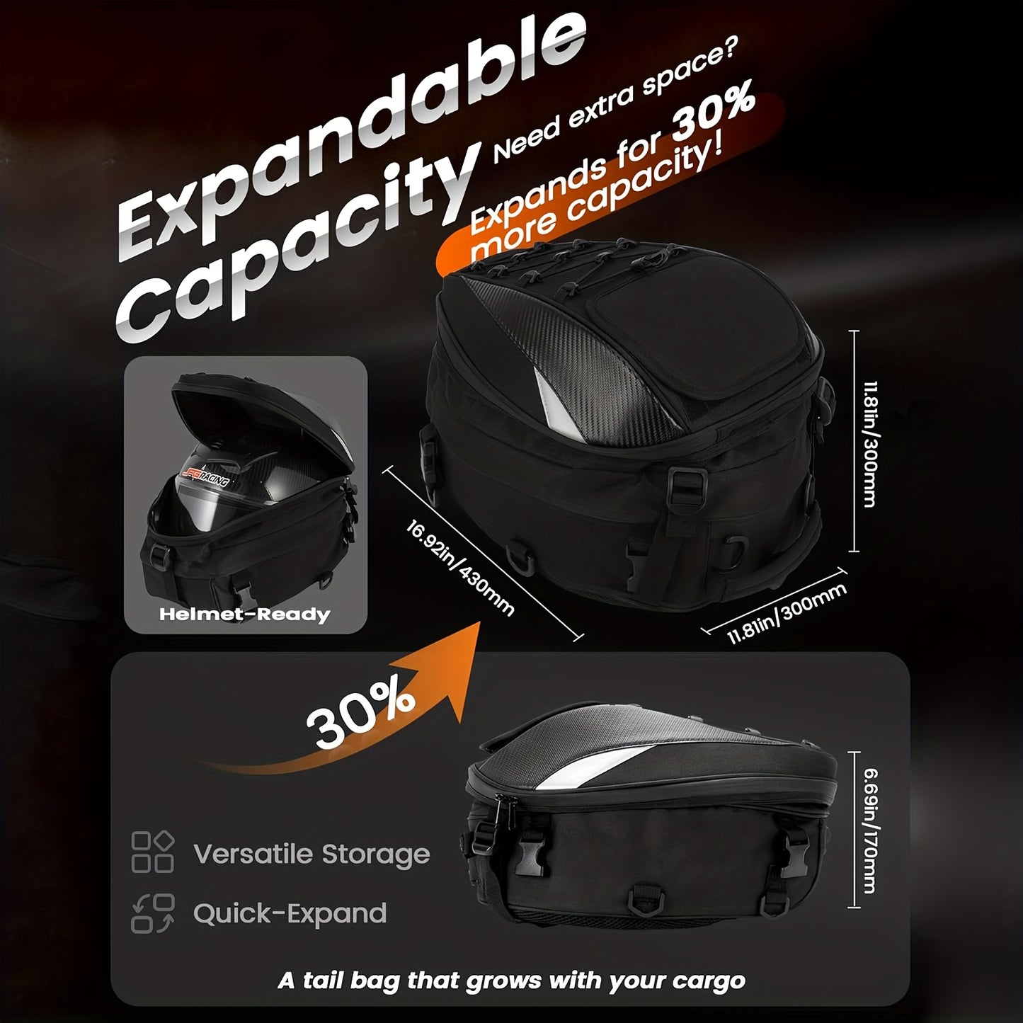 Borsa olio moto 22-38L, borsa posteriore, doppio uso, borsa sedile casco, zaino universale per dirt bike, pit bike, street bike, racing, ATV, quad, KAYO, scooter