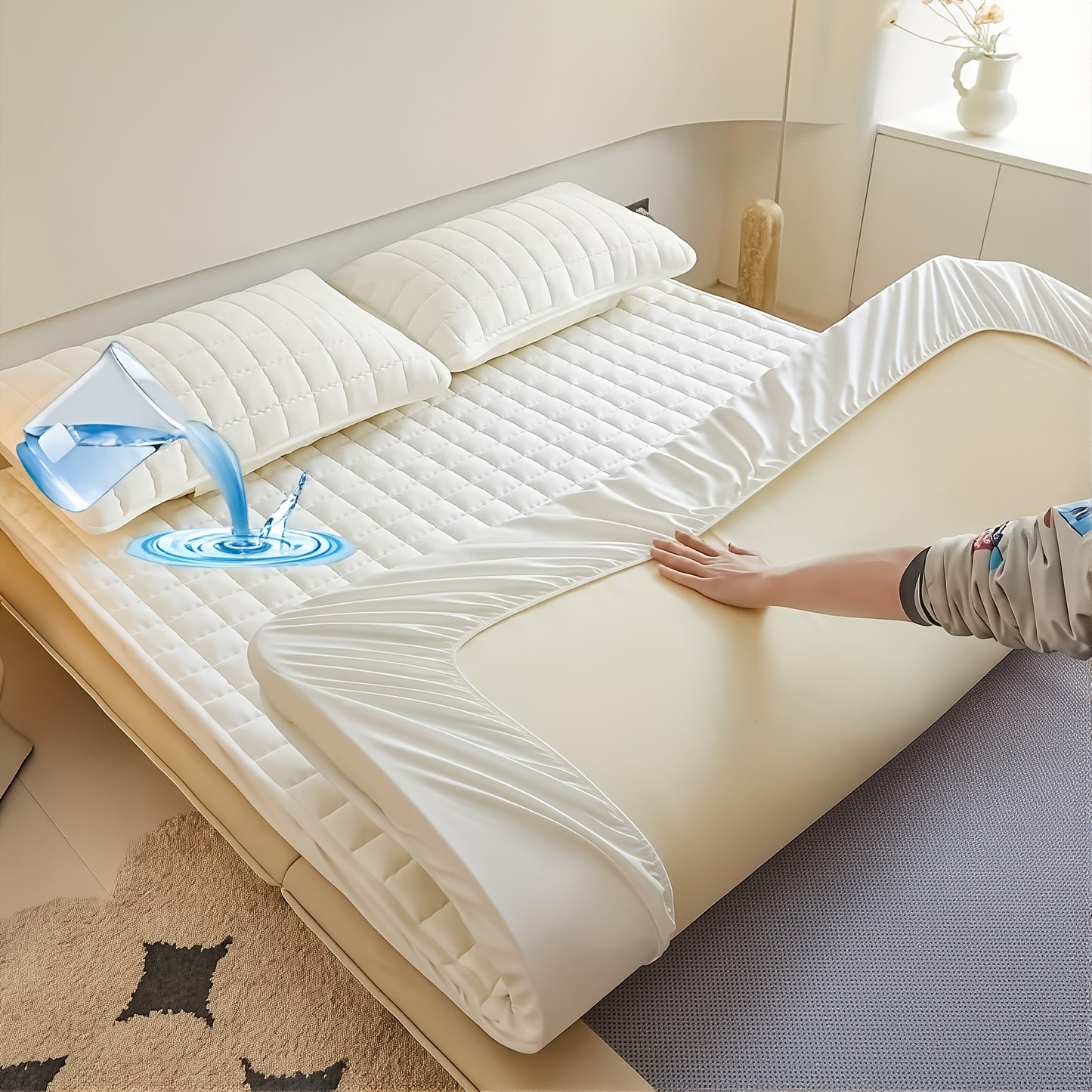 Coprimaterasso impermeabile da 1 pezzo di alta qualità, lenzuolo con angoli, realizzato con tecnologia di goffratura a onde sonore, copriletto morbido e confortevole, lavabile in lavatrice, adatto per camere da letto, hotel, dormitori, federe e imbottitur