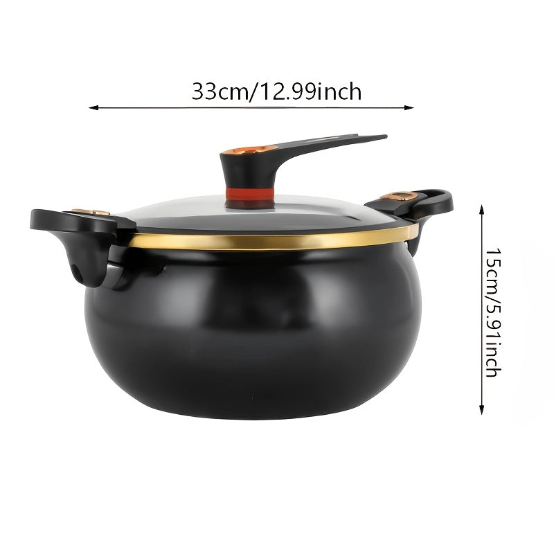 Pentola multiuso a doppia maniglia da 7 litri, disponibile in tre colori, con una generosa capacità di 25,4 cm, in ferro spesso, con coperchio in vetro e bordo dorato. Perfetta per zuppe, stufati e altro, ideale come regalo di Halloween e Natale in un mag