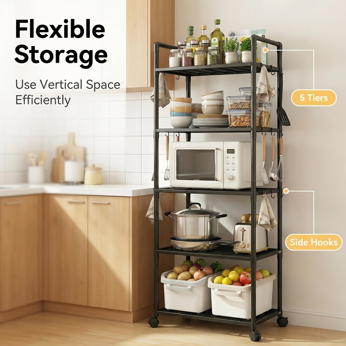 Scaffale portaoggetti a 5/6 ripiani con ruote - Organizer multistrato da 167.64 cm - Salvaspazio, regolabile e multifunzionale, adatto per cucina, bagno, soggiorno, ufficio e studio, soluzione di archiviazione perfetta, scaffale verticale, scaffale vertic