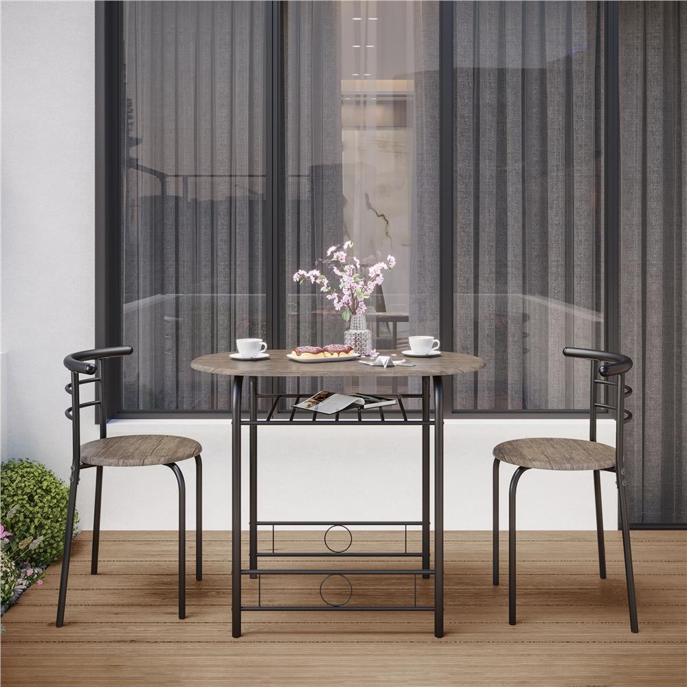 Costoffs Set Tavolo e 2 Sedie da Bar e Sala da Pranzo in Legno e Metallo per Cucina Balcone Piccoli Spazi Sedia Portata 136 kg