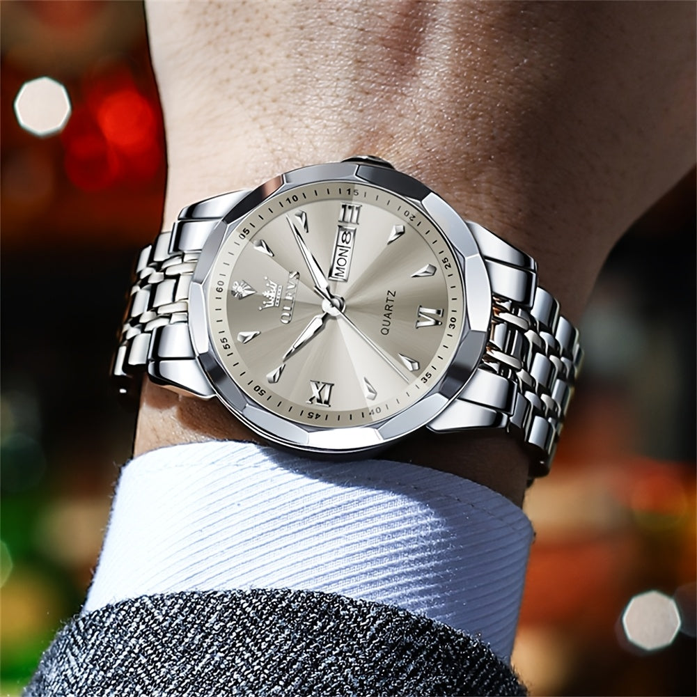 OLEVS Orologio da Uomo Classico Analogico Quarzo Cronografo Business Elegante Orologi con Strass di Lusso in Acciaio Inossidabile con Fase Lunare e Calendario Orologi da Uomo Relojes De Hombre Quadrante Blu/Nero/Bianco/Grigio