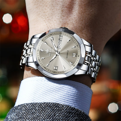 OLEVS Orologio da Uomo Classico Analogico Quarzo Cronografo Business Elegante Orologi con Strass di Lusso in Acciaio Inossidabile con Fase Lunare e Calendario Orologi da Uomo Relojes De Hombre Quadrante Blu/Nero/Bianco/Grigio