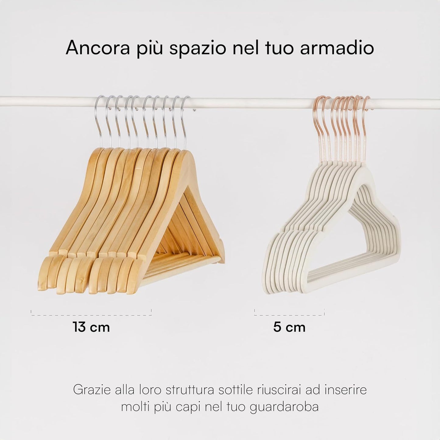 Baroni Home Grucce in Velluto Salvaspazio 44,5 cm – Appendiabiti Antiscivolo con Gancio in Oro o Argento – Design Elegante e Ultra Sottile, Ideali per Vestiti, Camicie, Cappotti – Alta Capacità di Carico – Set da 20 o 50 Pezzi per Organizzare al Meglio il
