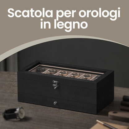 Scatola per Orologi, Porta Orologi in Legno, Scatola Portaorologi a 2 Livelli, 12 Posti, con Coperchio in Vetro, Cuscinetti per Orologi, Rivestimento in Velluto, scatola di conservazione a grande capacità per la casa, scelta ideale per i regali, scomparti