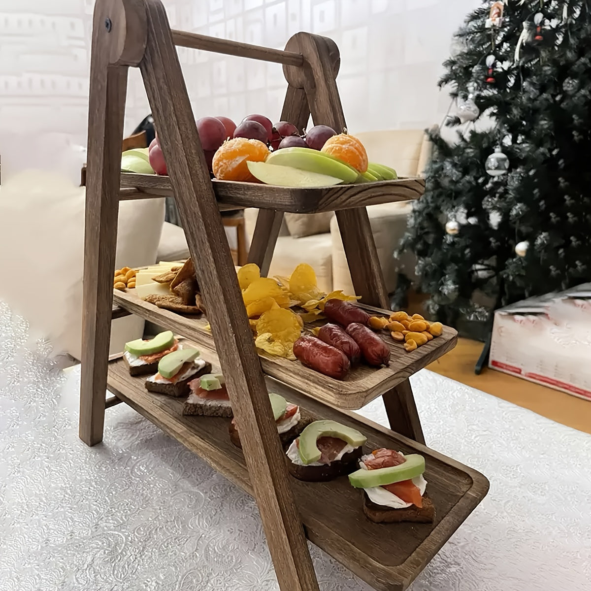 Scaffale a tre strati in legno massello per verdure e alimenti, vassoi in legno per organizzare oggetti, adatto per ristoranti di hot pot e cucine di hotel, decorazioni autunnali per la casa, decorazioni natalizie e di Halloween, regali per famiglia e ami