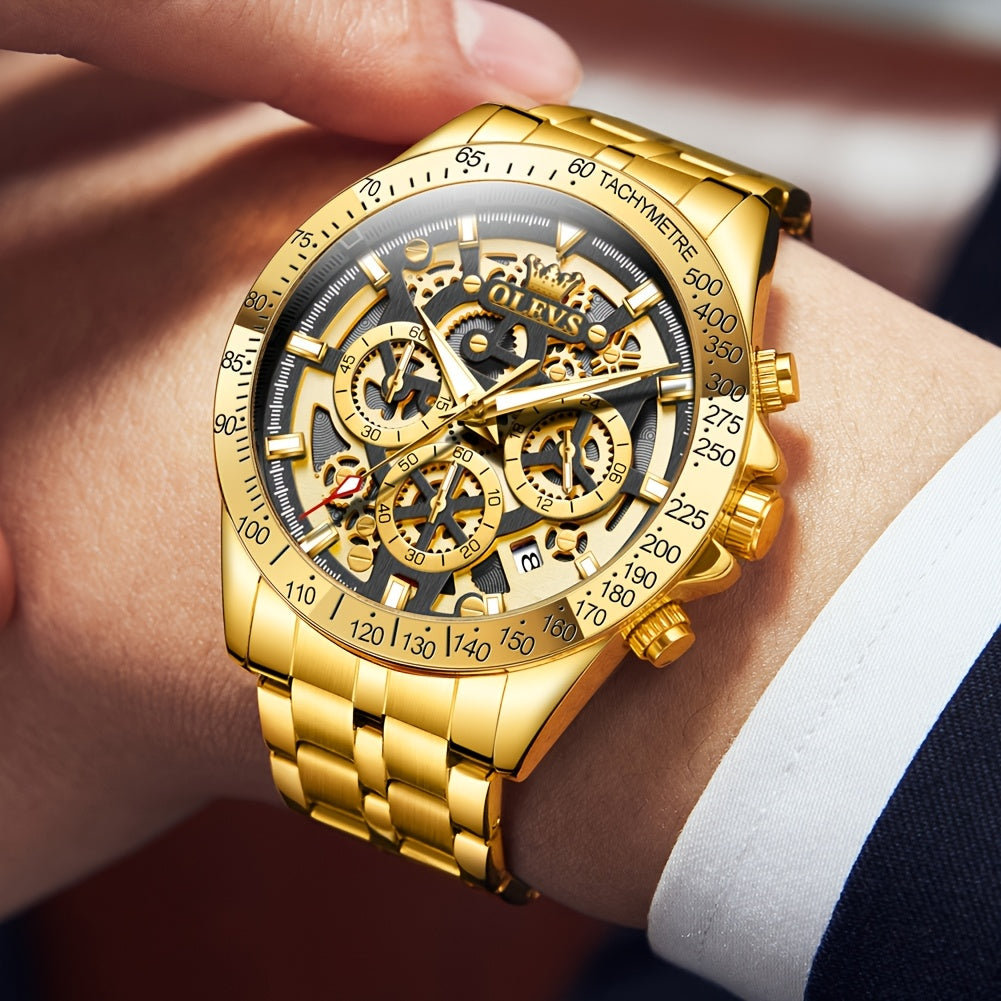 Orologio da Uomo OLEVS in Acciaio Inossidabile Orologi di Lusso Cronografo Multifunzione con Data Classico Orologio da Polso per Affari e Abbigliamento Elegante Regalo per Uomini