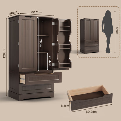 Credenza pensile per cucina - Mobiletto a pavimento con 2 cassetti e 2 ante - 60x40x120cm - Armadi da cucina bianchi
