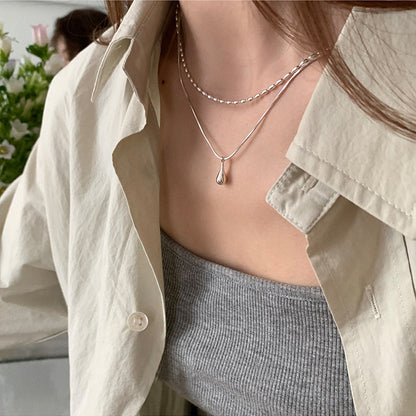 Catena in Argento Sterling 925, Collana Minimalista a Doppio Strato da Donna con Ciondolo Pendente, Elegante e Moderna, Ideale come Regalo per Donne