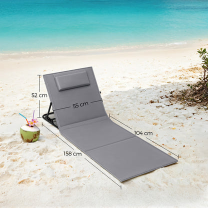 Lettino da Spiaggia, Sedia a Sdraio, Lettino Prendisole, Cuscino, Schienale Inclinabile, Portatile con Manico, per Campeggio Giardino Piscina, 158 x 55 cm, Grigio Ardesia/Azzurro Cielo/Blu Turchino/Grigio