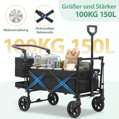 Carrello a mano pieghevole con tetto per carichi pesanti 100 kg 150 L - Ruote con freno, maniglia regolabile, tessuto in nylon Oxford per campeggio in famiglia, shopping e giardinaggio (Grigio/Nero/Grigio-Nero/Verde scuro)