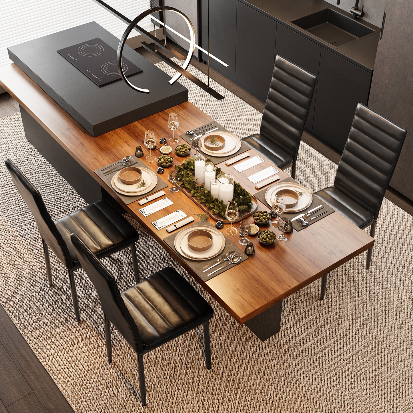 Set di 4 sedie in pelle artificiale nera | Schienale alto | per sala da pranzo, sala conferenze, ufficio | 96X39X41 cm | Capacità di carico 150 kg