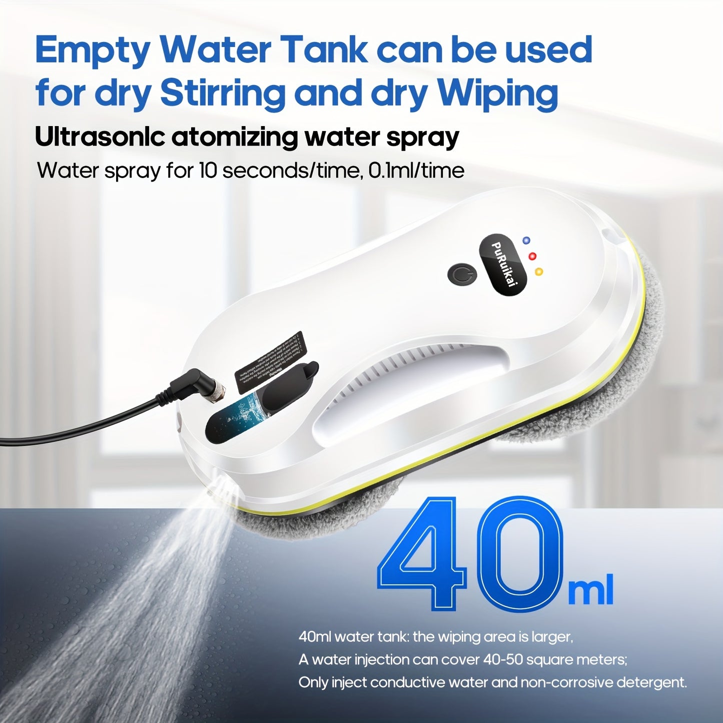 PuRuiKai 09 Robot Pulisci Vetri Intelligente, Pulitore Elettrico per Vetri completamente Automatico, Bottiglia Spray Domestica con Telecomando e 10 Panni per la Pulizia, Nuovo Prodotto Natalizio