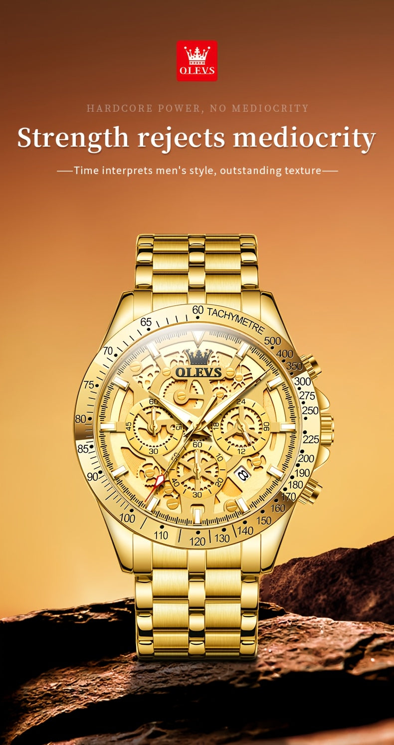 Orologio da Uomo OLEVS in Acciaio Inossidabile Orologi di Lusso Cronografo Multifunzione con Data Classico Orologio da Polso per Affari e Abbigliamento Elegante Regalo per Uomini