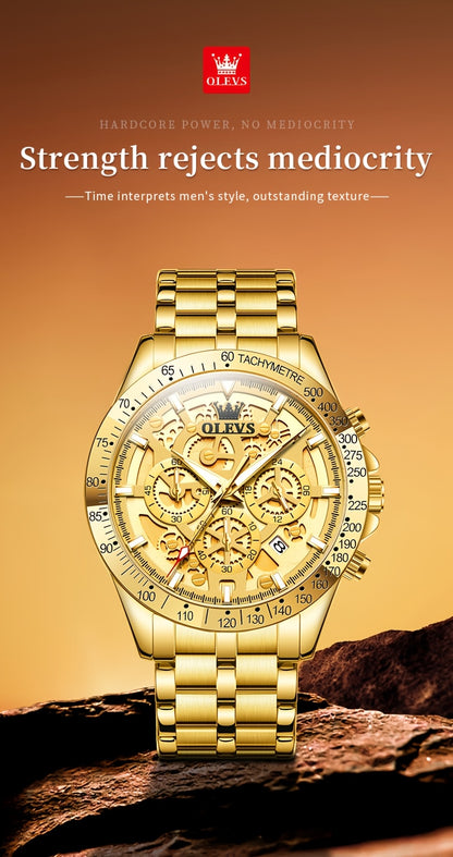 Orologio da Uomo OLEVS in Acciaio Inossidabile Orologi di Lusso Cronografo Multifunzione con Data Classico Orologio da Polso per Affari e Abbigliamento Elegante Regalo per Uomini