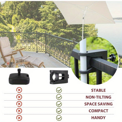 Portaombrellone per ringhiera del balcone | Supporto da balcone per ombrelloni, nero