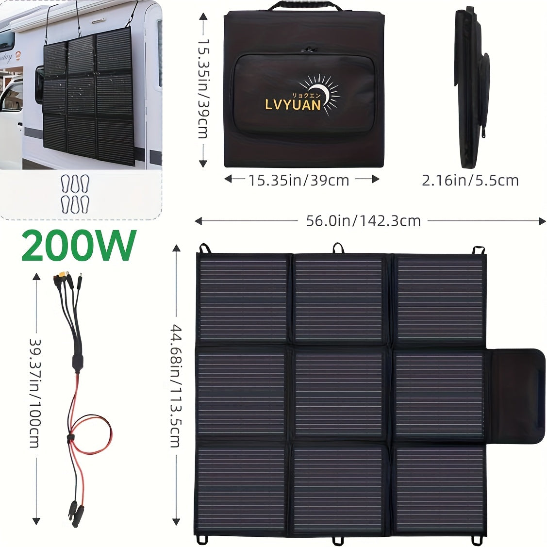 LVYUAN Pannello Solare Portatile da 120W/200W/300W/400W, Coperta Solare Piegevole, Pannello Solare Monocristallino ad Alta Potenza, Efficienza delle Celle Solari Fino al 22.5%, Adatto per Stazione di Alimentazione Avventura all'Aperto Barca Campeggio Gene