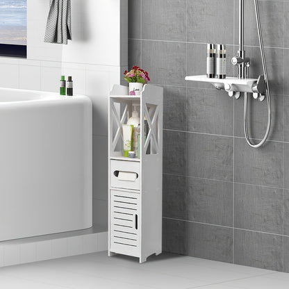 Armadietto da bagno piccolo, organizzatore sottile e lavorato in PVC, ideale per spazi ristretti, facile da montare e durevole, mobiletto multiuso porta carta igienica per bagno, camera da letto e soggiorno