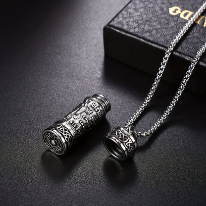 Collana da uomo con San Michele Arcangelo, Collana con ciondolo a forma di urna cineraria, Collana vichinga, Ciondolo con scudo guardiano dell'Arcangelo Michele, Medaglia amuleto cattolica in acciaio inossidabile, Gioiello regalo.