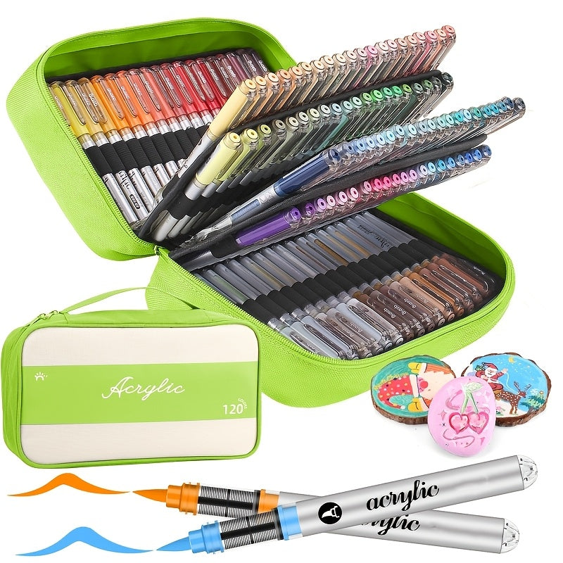 Pennarello Acrilico 120 Colori, Penna Acrilica a Doppia Punta con Pennello e Punta Fine, per Legno, Tela, Pietra, Pittura su Roccia, Vetro, Ceramica, Artigianato