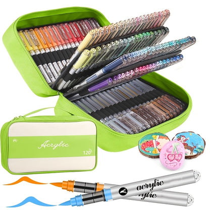 Pennarello Acrilico 120 Colori, Penna Acrilica a Doppia Punta con Pennello e Punta Fine, per Legno, Tela, Pietra, Pittura su Roccia, Vetro, Ceramica, Artigianato