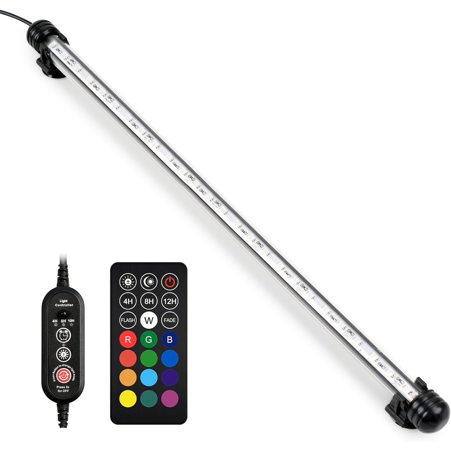 18-112Cm, Luce LED per Acquari, Illuminazione Subacquea, Luce Montabile, Lampada Copertura, Spina EU per Acquario con Telecomando, Cambio Colore RGB, Rosso/Verde/Blu, Senza Batteria