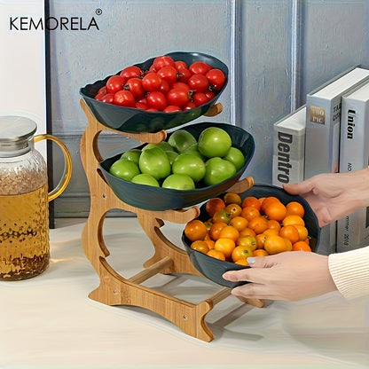 KEMORELA Cesto in Legno a 2/3 Ripiani per Frutta e Verdura con Gambe in Legno - Organizer da Cucina Versatile per Frutta, Verdura e Alimenti Congelati - Perfetto per la Conservazione in Frigorifero, Cesto per Frutta da Cucina