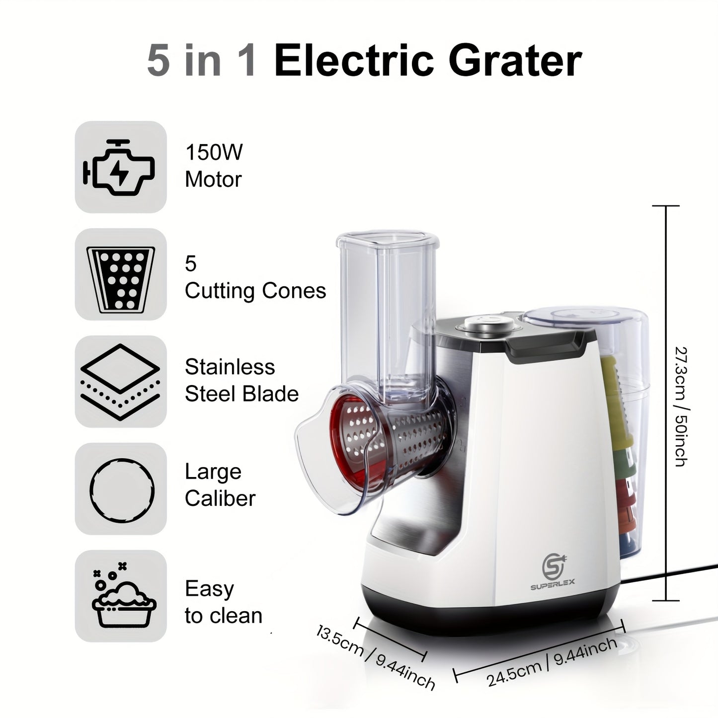 SUPERLEX Combo Tagliaverdure 5-in-1 e Centrifuga per Insalata con Lame in Acciaio Inox per Affettare, Tritare e Asciugare a Secco Insalata, Verdure a Foglia e Frutta. Perfetto per l'Uso Quotidiano in Cucina, Ideale per Preparare Insalate