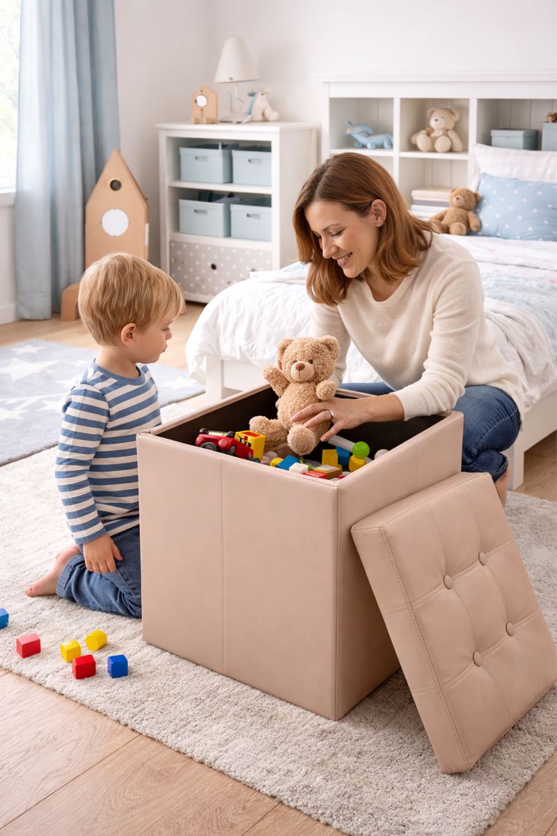 Cecaro Group Pouf Cubo Contenitore in Ecopelle Cecaro Group – 38x38 cm – Seduta Imbottita con Baule Salvaspazio – Trapuntato con Bottoni – Vari Colori