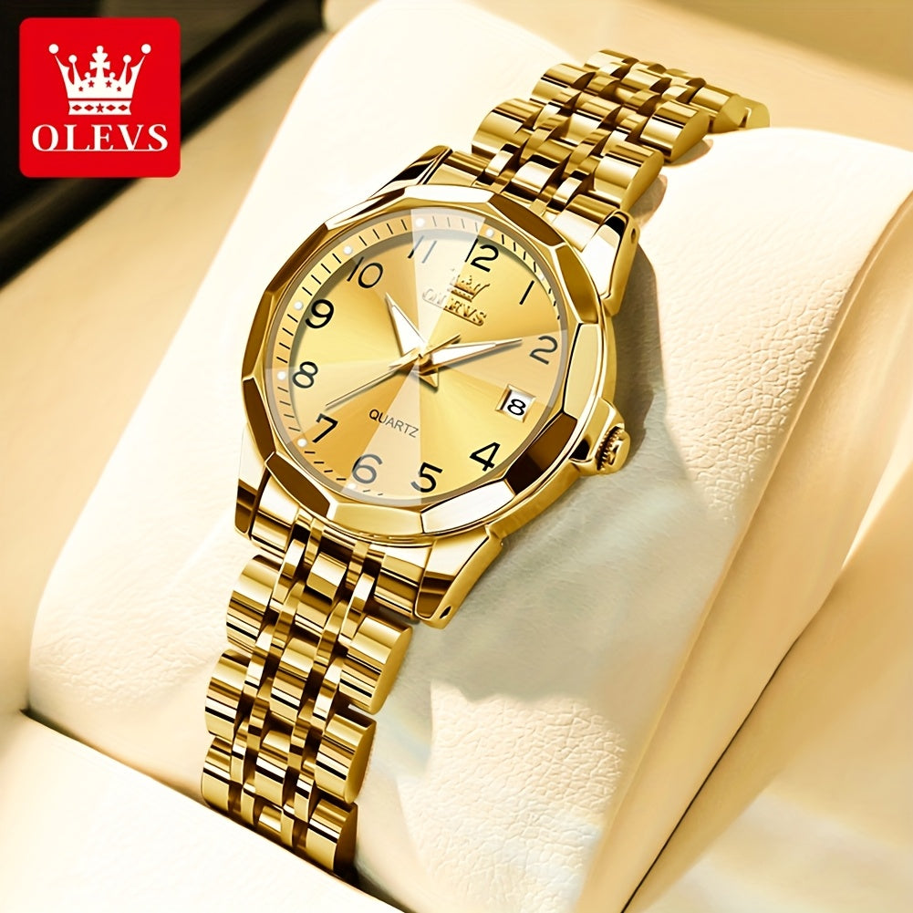 OLEVS Orologio da Donna Classico Moda Analogico Quarzo Donna Orologio Elegante Lusso Piccolo Quadrante Cinturino in Acciaio Inossidabile Luminoso con Calendario Data Orologi da Donna Regali Romantici per Lei Orologio da Donna Quadrante Blu/Bianco/Dorato