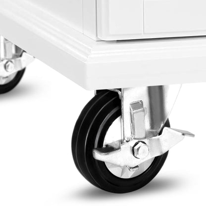 Carrello da cucina multiuso con misure 115 x 36 x 90 cm, dotato di ruote a 360° e ripiani per spezie, in colore bianco
