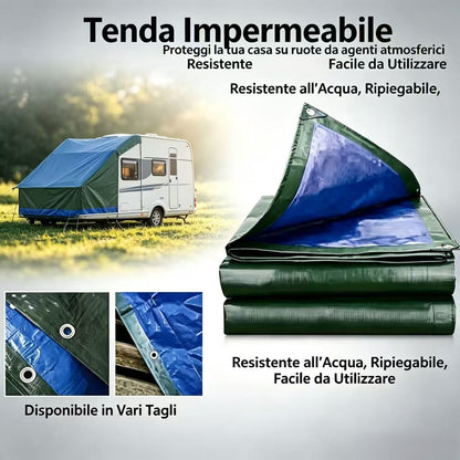 Telo Occhiellato Blu/Verde,Telone resistente, Telo Impermeabile,tessuto di alta qualità, multiuso, Adatto per Tetto,, con occhielli , ideale come regalo per familiari e amici, perfetto per cortili, giardini, patii e aree piscina,Barca, Ombreggiatura Veico