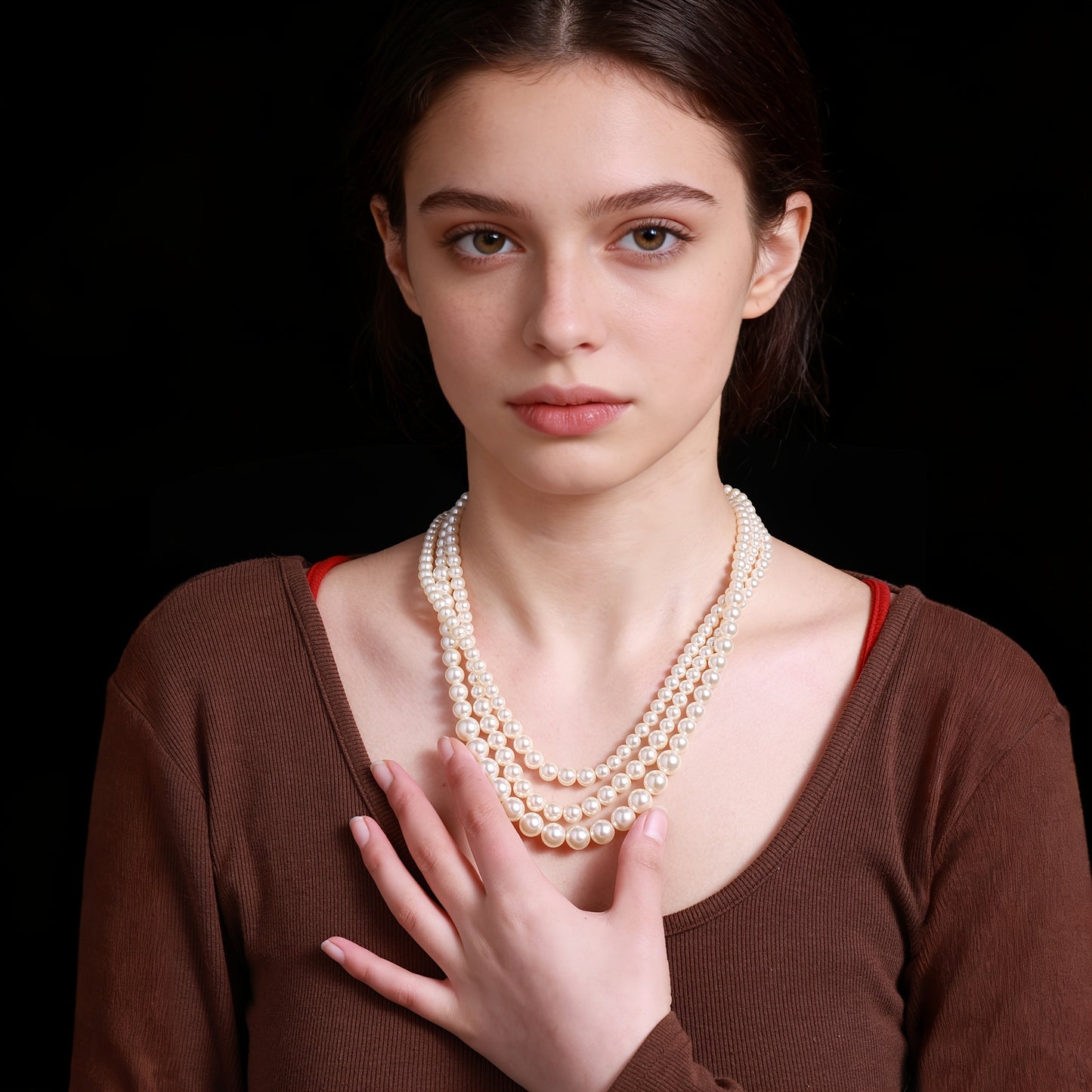 Collana in argento 925, una collana alla moda ipoallergenica a tre strati con perle d'acqua per donne, ideale come regalo per feste femminili, compleanni, banchetti, incontri, regalo per madri, anziani, insegnanti, confezionata in scatola regalo