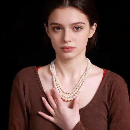 Collana in argento 925, una collana alla moda ipoallergenica a tre strati con perle d'acqua per donne, ideale come regalo per feste femminili, compleanni, banchetti, incontri, regalo per madri, anziani, insegnanti, confezionata in scatola regalo