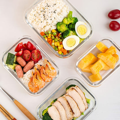 10 Pezzi Contenitori per Alimenti in Vetro con Coperchio, Contenitori per Preparazione Pasti con Chiusura a Scatto, Scatola Pranzo Ermetica, Borosilicato Ad Alta Resistenza, Ideali per Uso Domestico e Ristorante