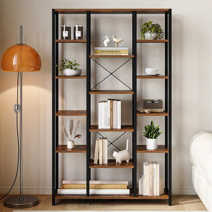 Bookshelf, Scaffale Verticale Con 6 Livelli E 15 Ripiani, Ripiani Aperti Regolabili, Per Soggiorno, Ufficio, Camera Da Letto, 30 X 100 X 170cm, Marrone Scuro Vintage