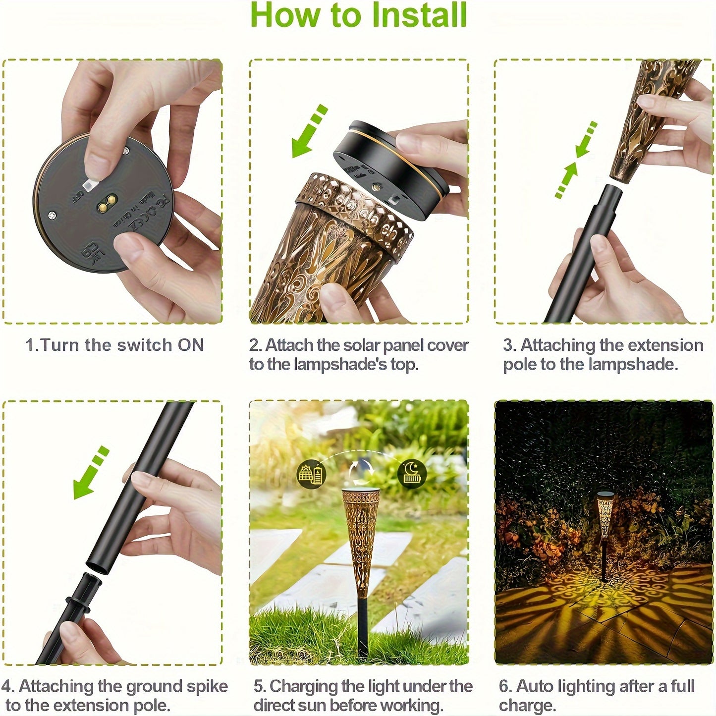 4 Pezzi Luci Solari LED Metalliche per Esterni, IPX5 Luci da Giardino per Illuminazione di Sentieri, Balconi, Terrazze, Prati e Decorazioni Natalizie