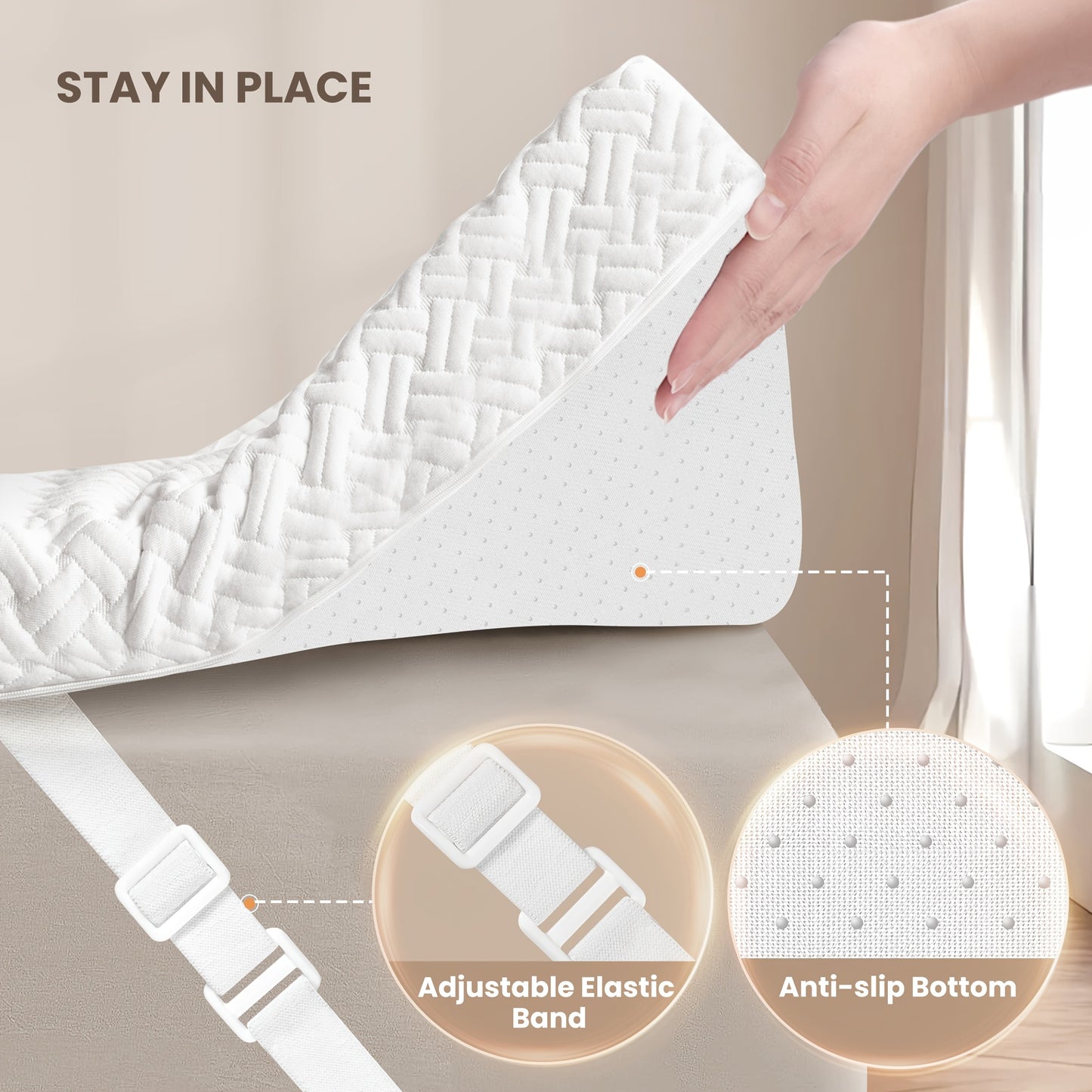 KERDOM Coprimaterasso in Memory Foam con Spessore 7,5 cm e Fasce Antiscivolo, Due Livelli di Durezza Gel Topper Materassi Rimovibile Lavabile a Macchina, Schiuma Traspirante al Carbone Bambù per Camper Misura Completa 90/120/160/180 x 200cm