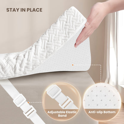 KERDOM Coprimaterasso in Memory Foam con Spessore 7,5 cm e Fasce Antiscivolo, Due Livelli di Durezza Gel Topper Materassi Rimovibile Lavabile a Macchina, Schiuma Traspirante al Carbone Bambù per Camper Misura Completa 90/120/160/180 x 200cm
