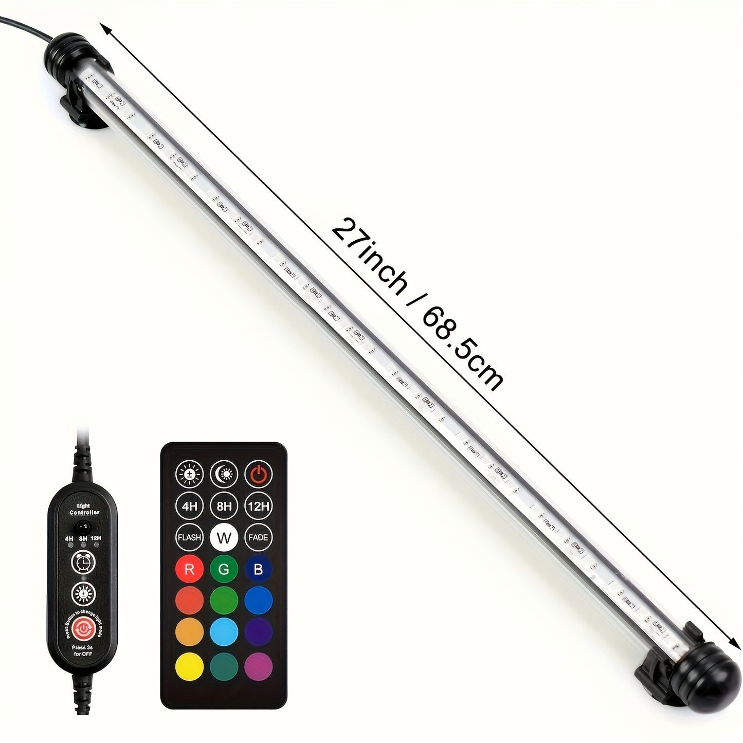 18-112Cm, Luce LED per Acquari, Illuminazione Subacquea, Luce Montabile, Lampada Copertura, Spina EU per Acquario con Telecomando, Cambio Colore RGB, Rosso/Verde/Blu, Senza Batteria