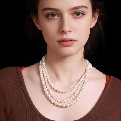 Collana in argento 925, una collana alla moda ipoallergenica a tre strati con perle d'acqua per donne, ideale come regalo per feste femminili, compleanni, banchetti, incontri, regalo per madri, anziani, insegnanti, confezionata in scatola regalo