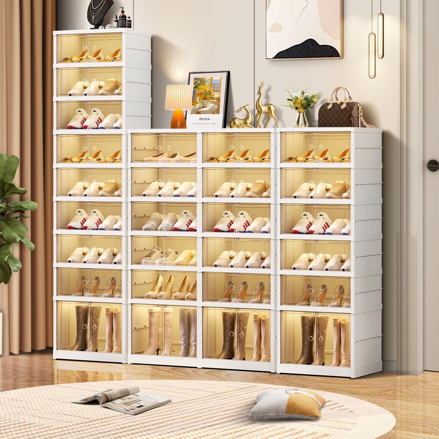 Scarpiera Organizzatrice Pieghevole a 9 Ripiani per 18 Paia - Scaffale in Plastica Trasparente Pieghevole per Armadio, Ingresso o Porta d'Ingresso - Contenitore Armadietto Alto Impilabile e Pieghevole per Scarpe
