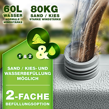 Tillvex® Supporti per Ombrelloni da Sole 60 Litri / 80 Kg - 4 Parti per Ombrellone con Semaforo Incluse Connettori in Metallo | Peso Ombrellone Riempibile con Acqua o Sabbia | Supporto per Ombrellone Resistente alle Intemperie per Balcone Esterno, Terrazz