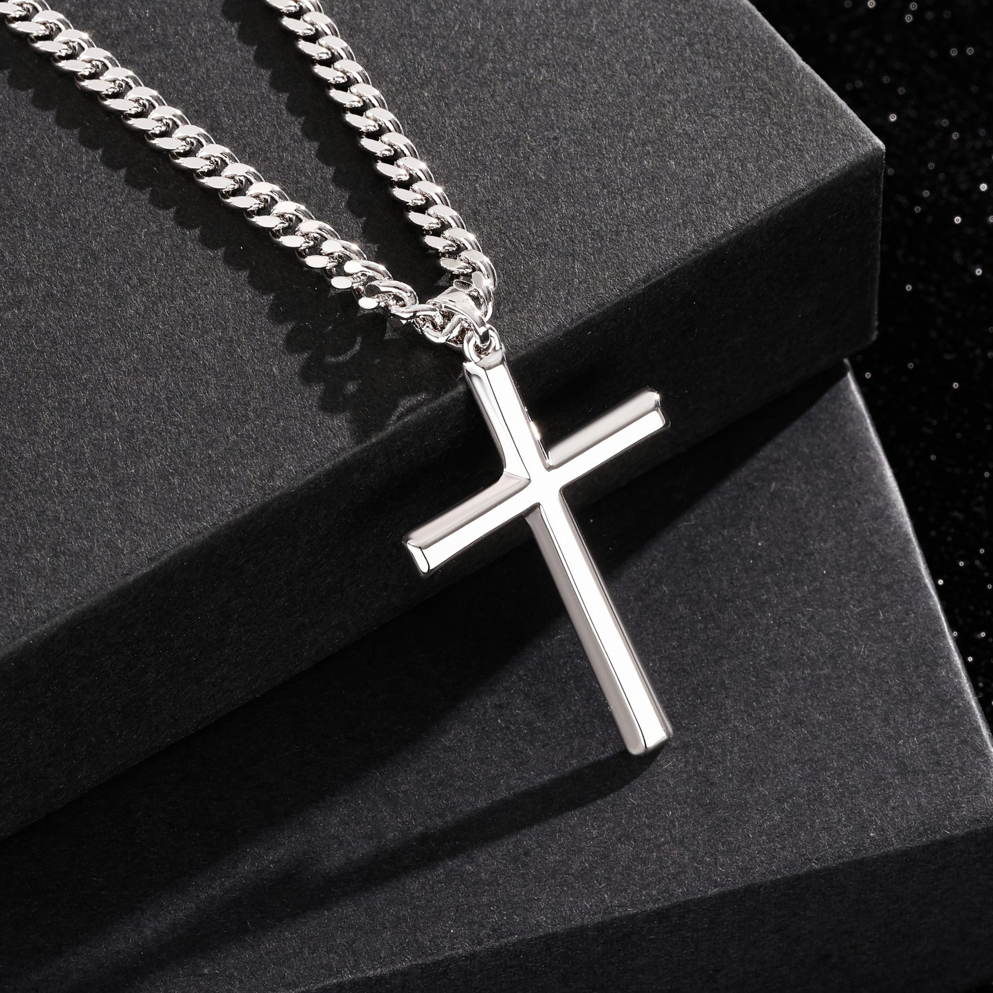 Collana con ciondolo a croce in argento 925 con catena classica, accessori di gioielleria in stile hip-hop per feste, regalo per San, festa del papà, confezione regalo inclusa