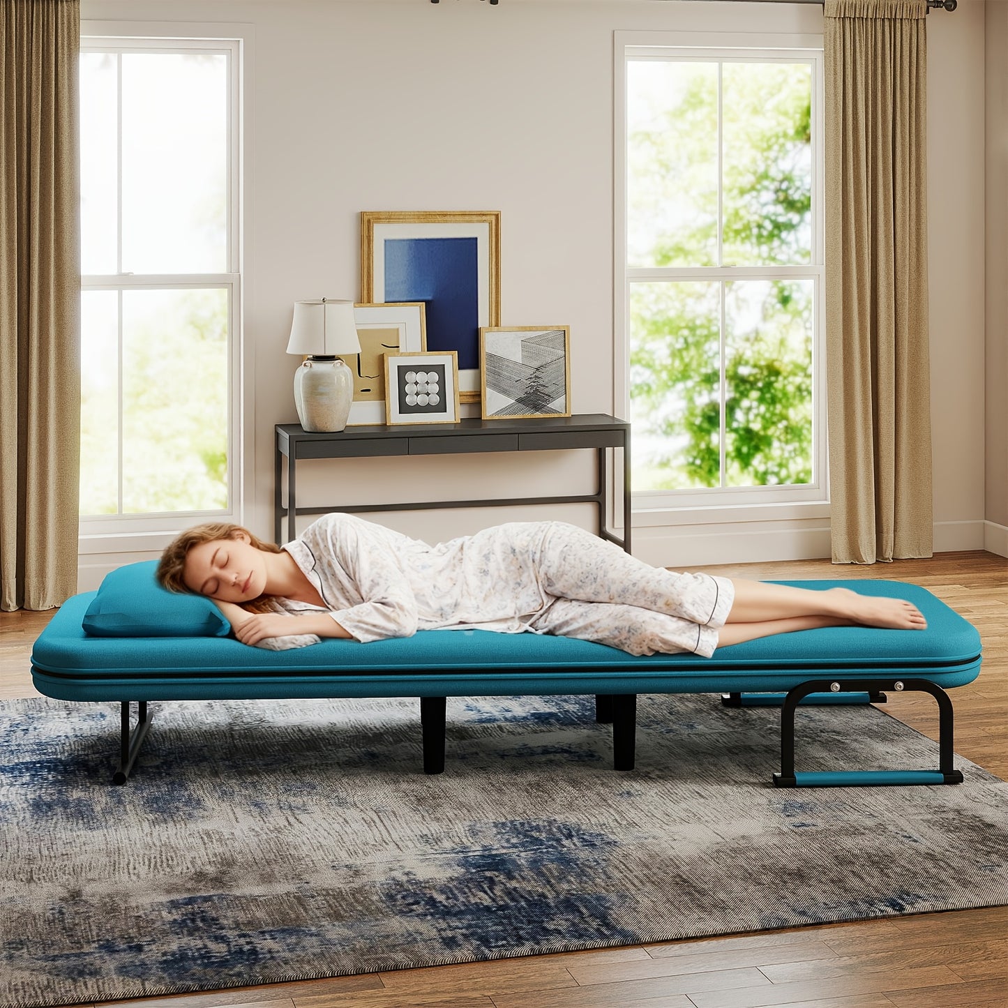 Divano letto poltrona pieghevole convertibile 5 in 1, poltrona letto lounge regolabile salvaspazio con tessuto di lino, poltrona moderna per dormitorio, monolocale e angolo accogliente, nero/marrone chiaro/verde oliva/giallo limone