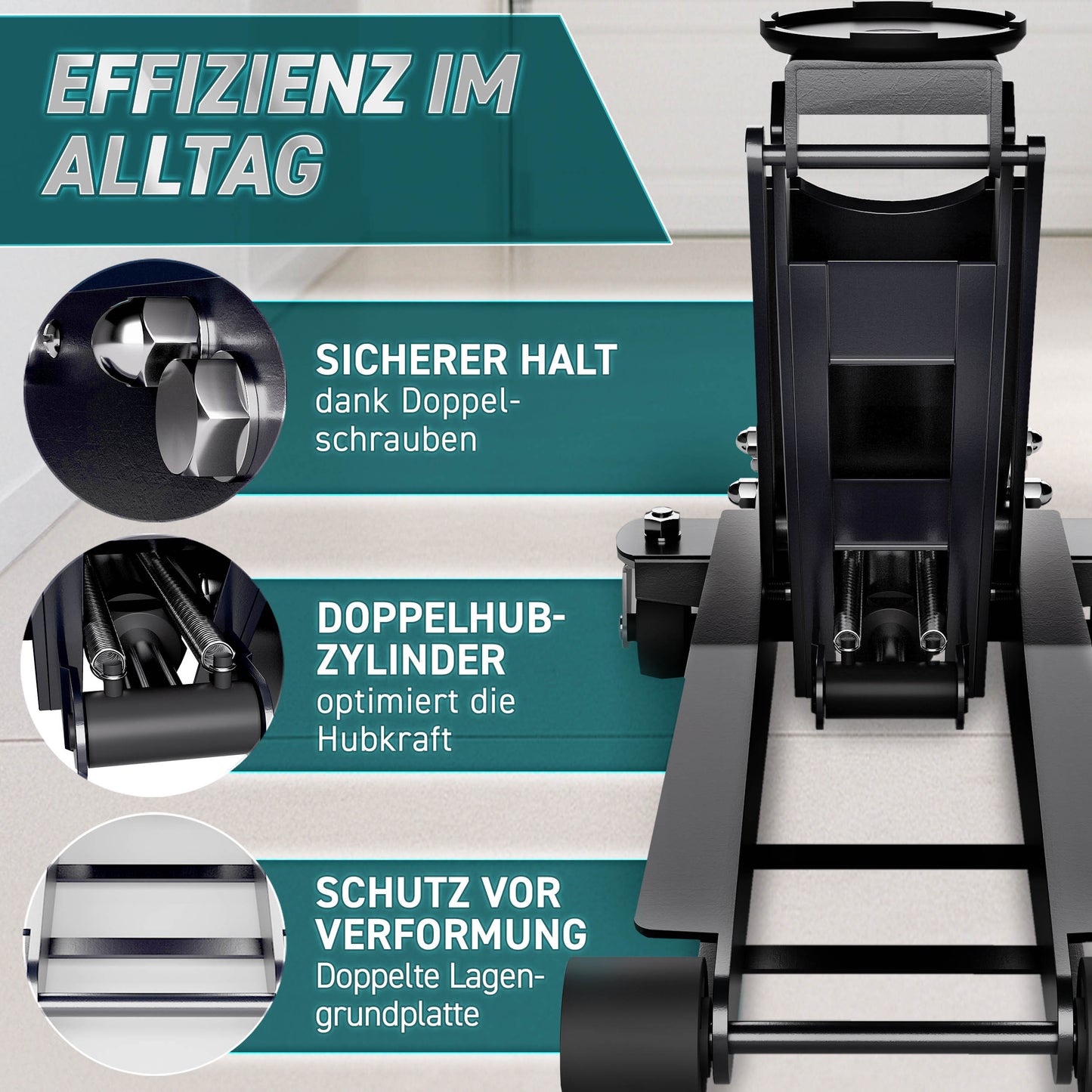 Cric idraulico per auto TRESKO® 2.5 - 3T | Cric idraulico per spostamento auto e SUV con ruote piane e a 360°, include 2 guarnizioni in gomma, tappetino protettivo, guanti