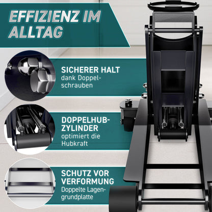 Cric idraulico per auto TRESKO® 2.5 - 3T | Cric idraulico per spostamento auto e SUV con ruote piane e a 360°, include 2 guarnizioni in gomma, tappetino protettivo, guanti