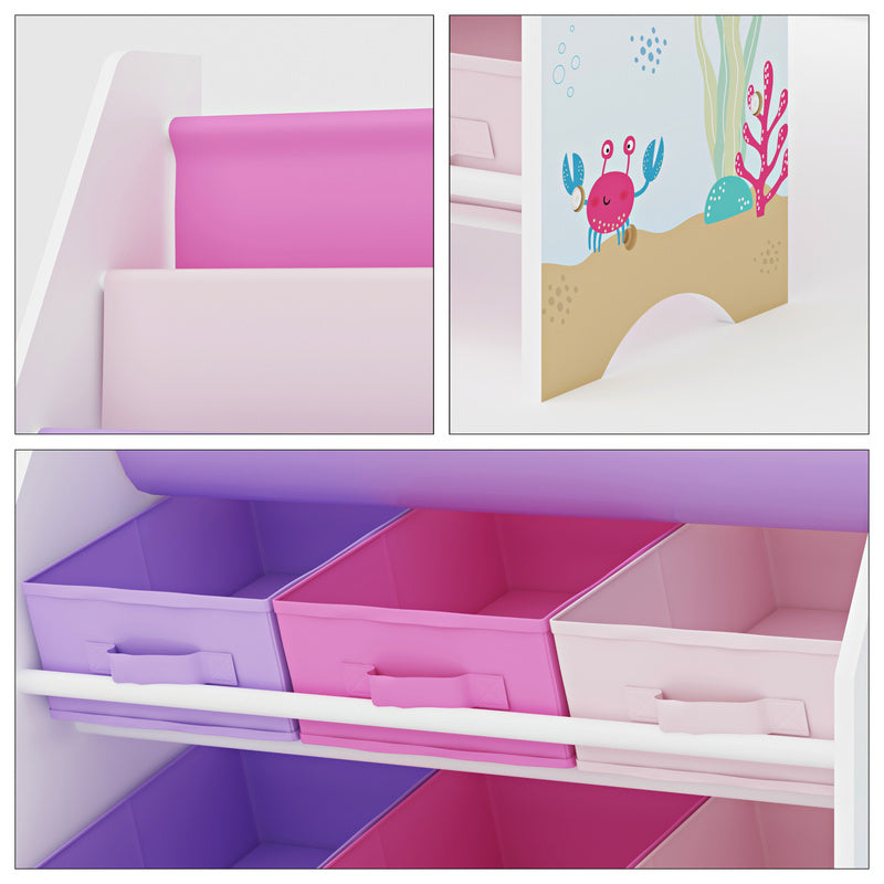 Scaffale per bambini 'Ponteceso' con 2 scomparti portaoggetti e 6 contenitori pieghevoli, 74 x 62 x 26,5 cm