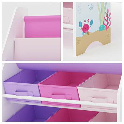 Scaffale per bambini 'Ponteceso' con 2 scomparti portaoggetti e 6 contenitori pieghevoli, 74 x 62 x 26,5 cm